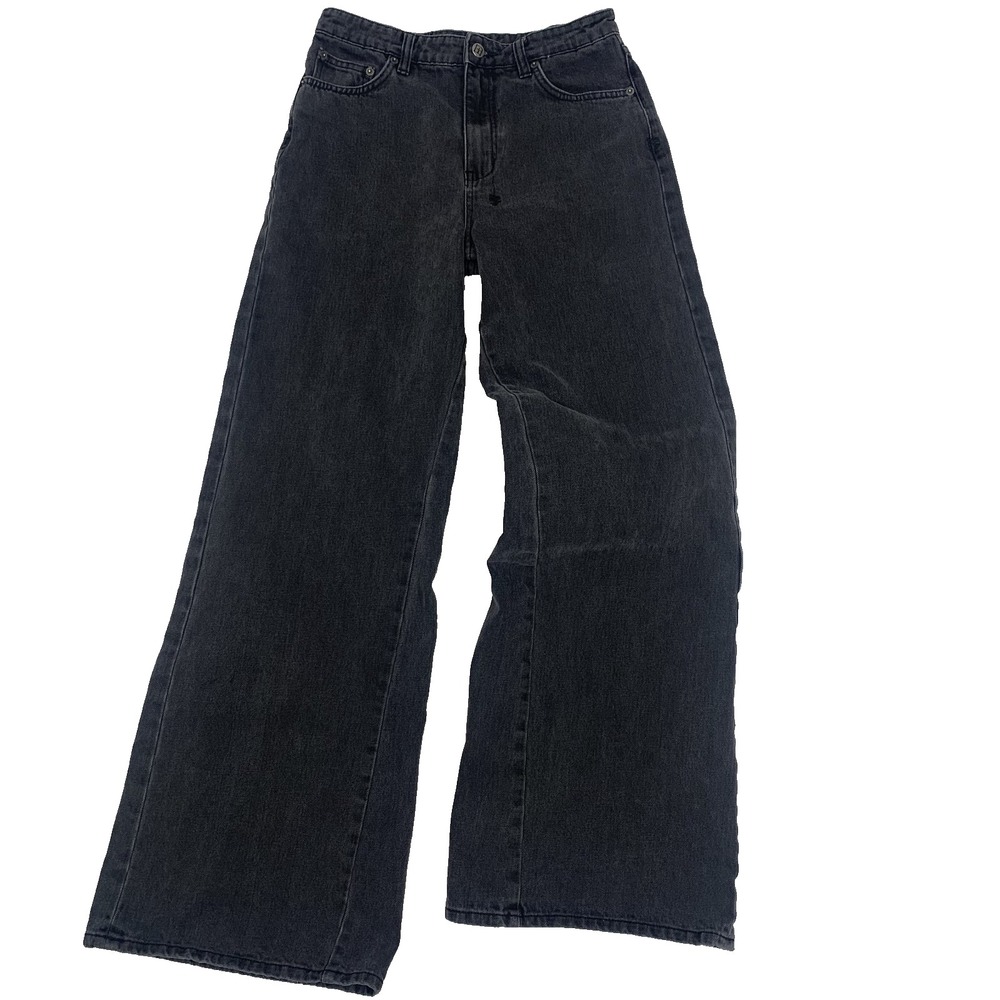 Ksubi Kicker X Rated Jeans Womens 28 Black Wide Leg Cross Stitch High Rise Denim